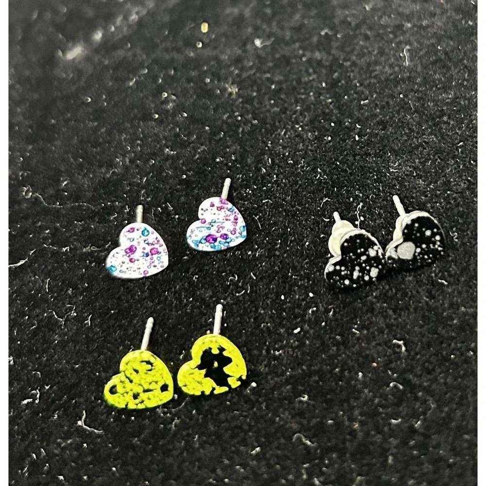 Heart Stud Earrings Lot Pink Black Blue Red Colorful Tiny Cute Kawaii Set 8 Pair